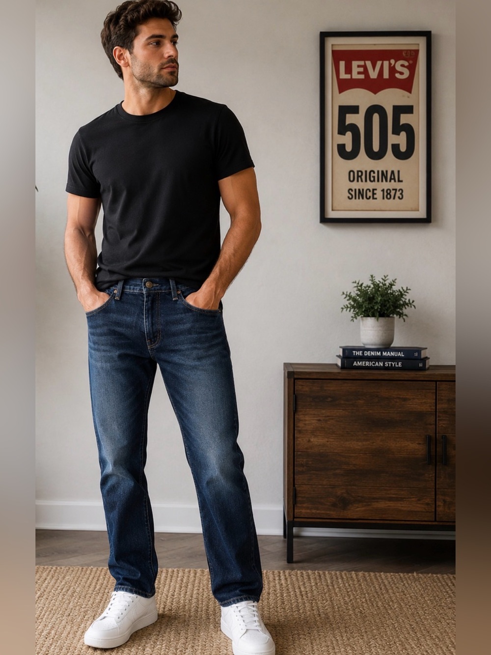 Levi’s 505 Men’s Jeans W32 L30 Regular Fit Straight Leg Dark Wash Denim